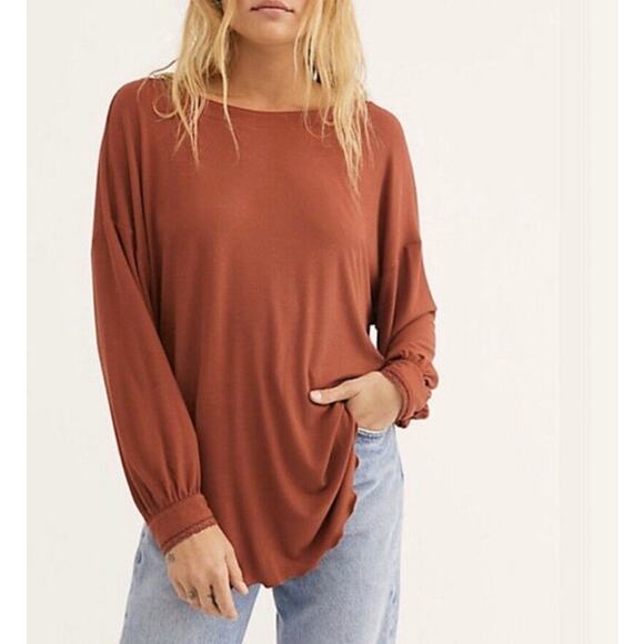 Free People Tops - Free People Rust Open Back Shimmy Shake Long Sleeve Blouse Women's Medium